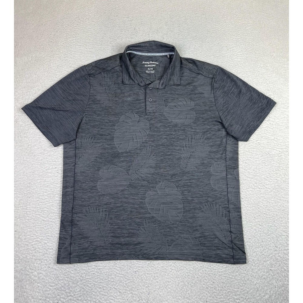 Tommy Bahama Polo Shirt Mens Extra Large Gray IslandZone Tropical Jacquard Golf